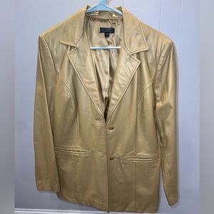 Women’s Classique Entier gold blazer style genuine soft leather jacket size 6